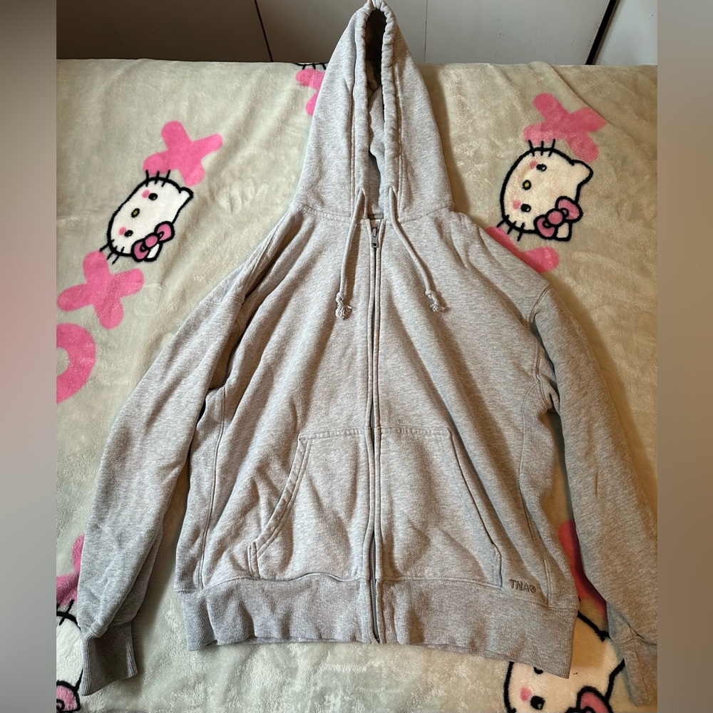Aritzia Tna Terry Sweatfleece Boyfriend Boxy Zip Hoodie in Heather chrome grey